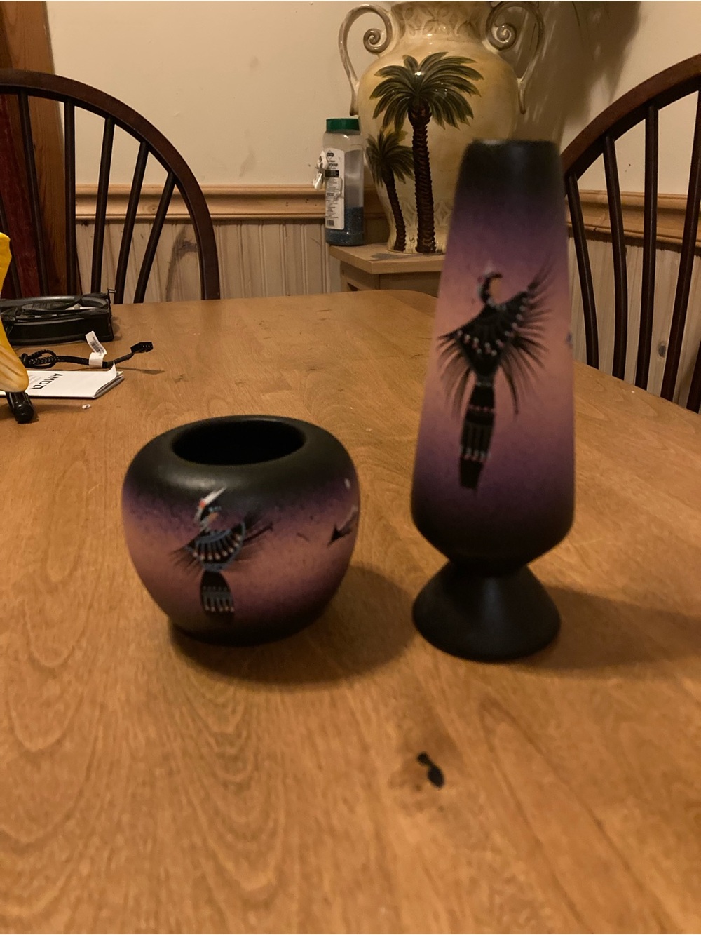 Handmade Southwest Dancer pottery vase and bowl